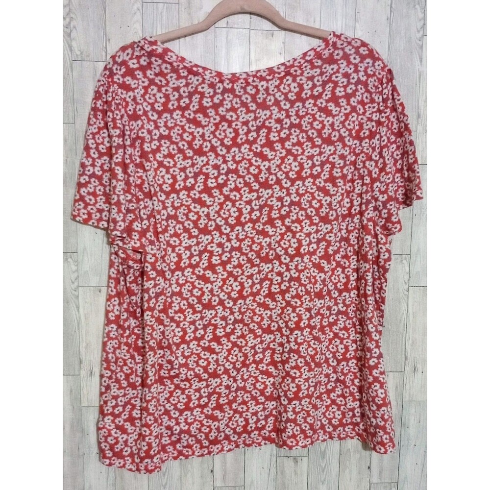 Lucky Brand Tee Top‎ Flutter Sleeves Floral Red Size XXL - Picture 2 of 4